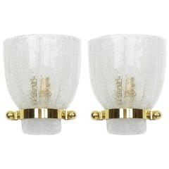 Pair of Mid-Century Ice Glass Wall Sconces, Kalmar, Austria, 1960s 11