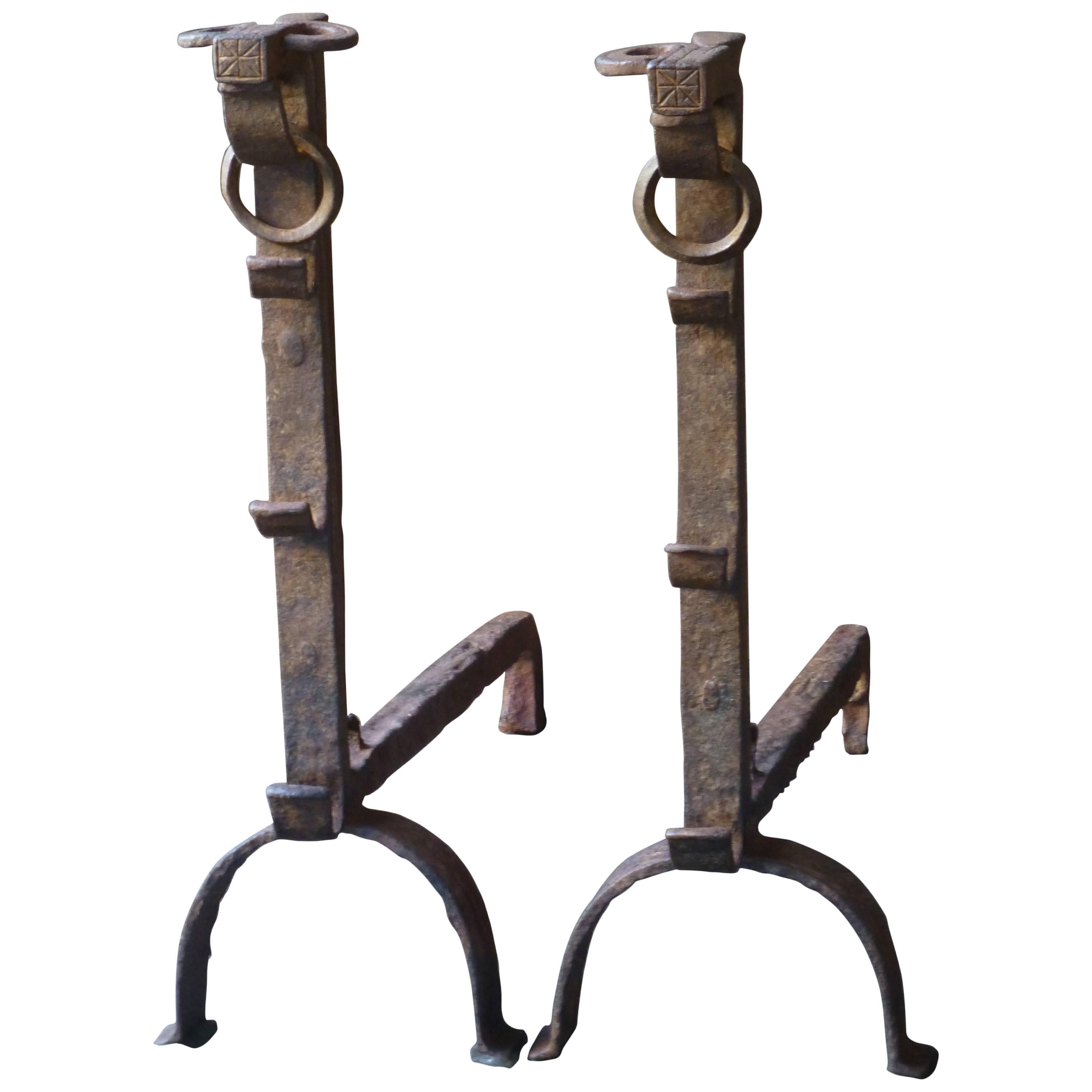 17th Century Large Gothic Bulls Head Firedogs, Andirons For Sale