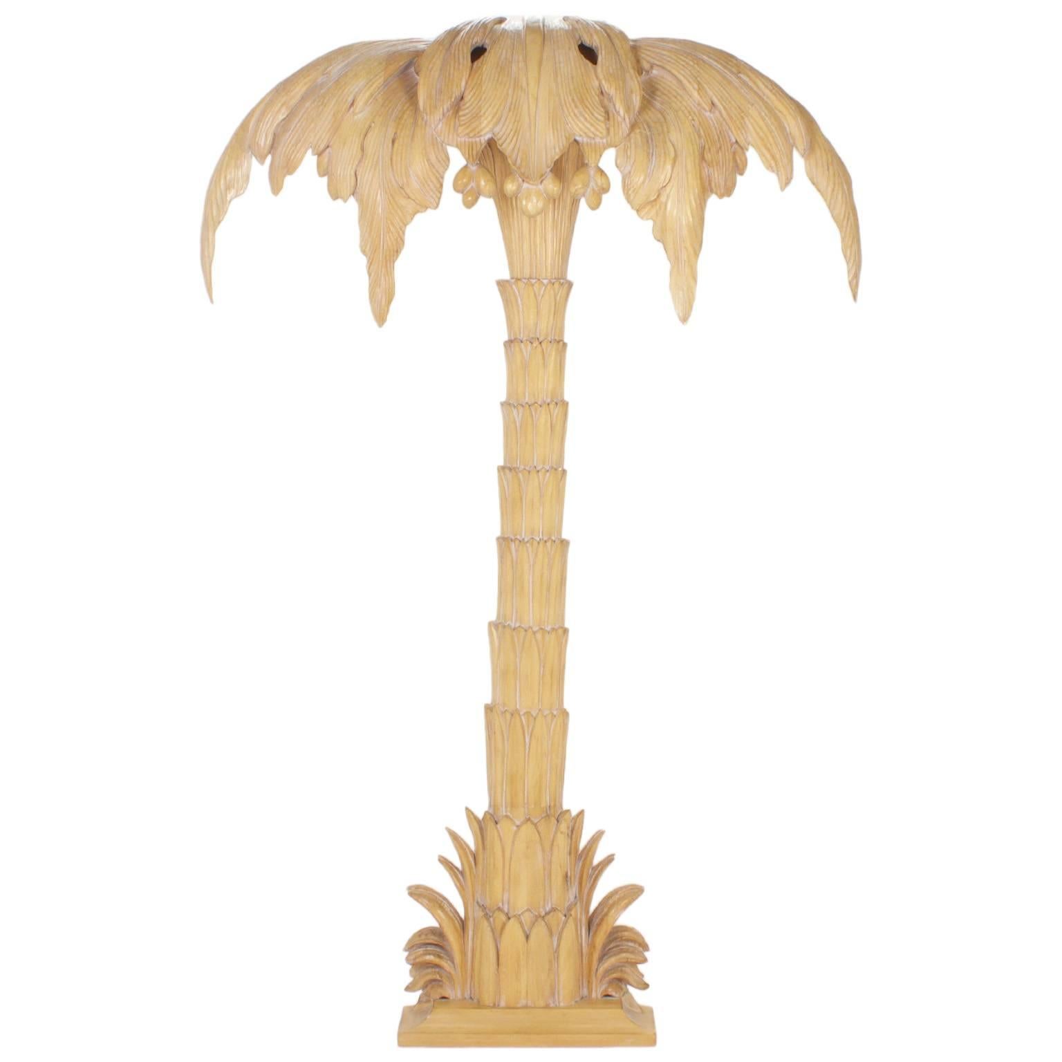 Mid-Century Carved Pine Palm Tree Floor Lamp, in the Maison Jansen Manner