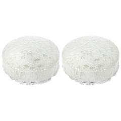 Set of 2 Round Ice Glass Flush Mount by Limburg, Germany, 1970s 11
