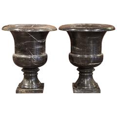Large Pair of 19th Century Italian Black Marble Medici Vases