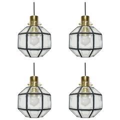 Set of Four Iron and Clear Glass Pendant Lights by Limburg, Germany, 1960s