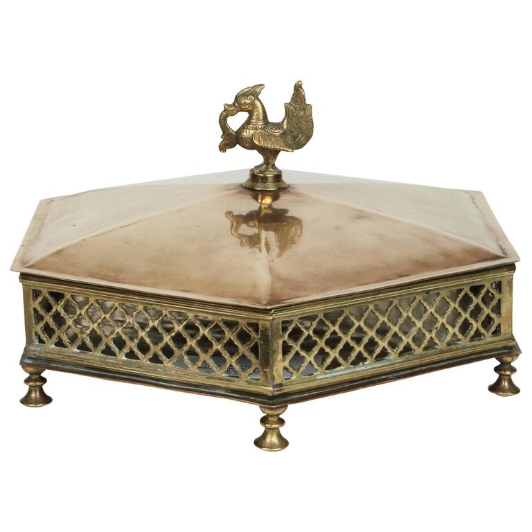 Vintage Brass Hexagonal Box with Lid For Sale at 1stdibs