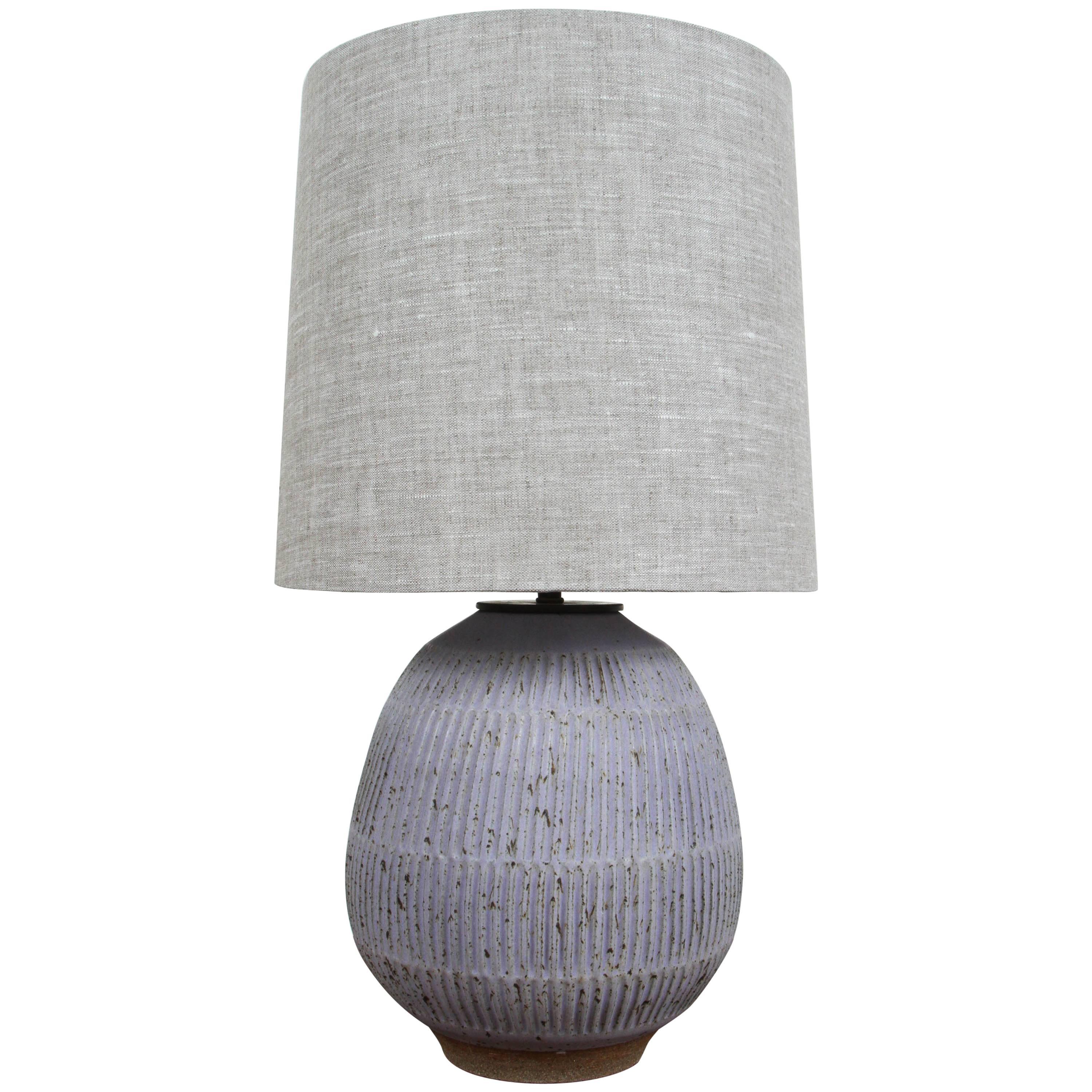 Hand-Carved Lavender Stoneware Lamp by Mt. Washington Pottery