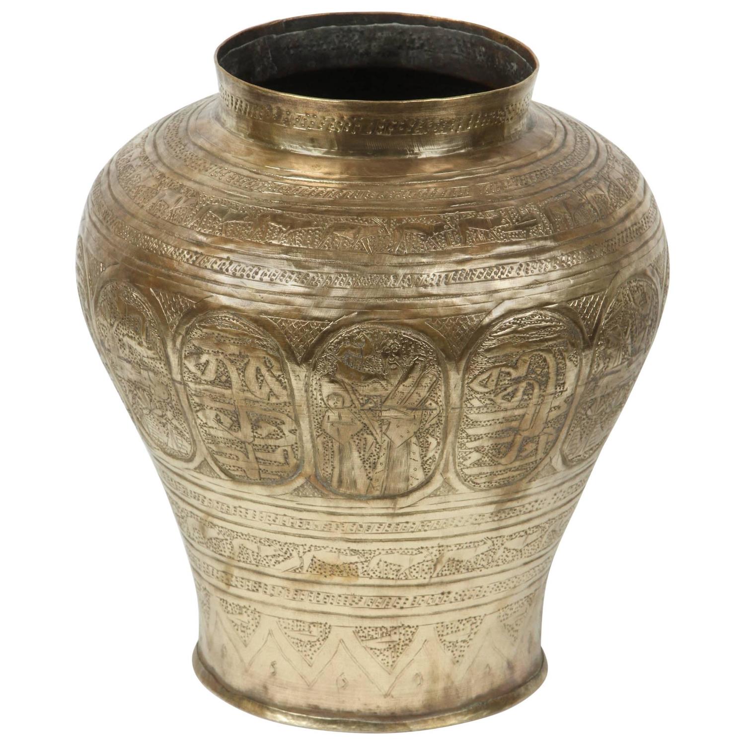 Egyptian Brass Vase with Moses Story and Calligraphy For Sale at 1stdibs