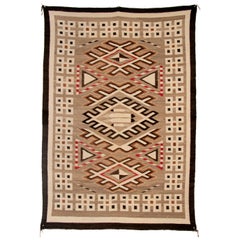 Vintage Navajo Pictorial Rug, Hand-Woven Wool, Gray, Brown, Ivory, Black & Red