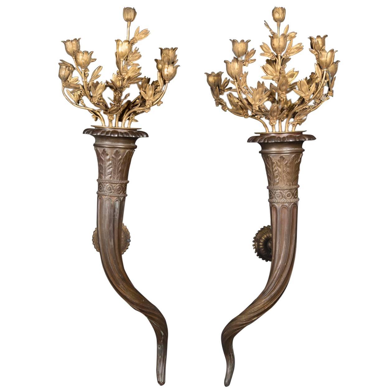 Large Antique French "Horn of Plenty" Sconces