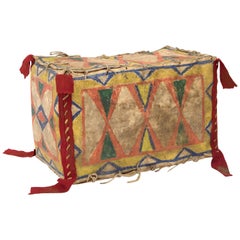 Antique Native American Parfleche Box, Sioux, 19th Century Painted Hide Plains 