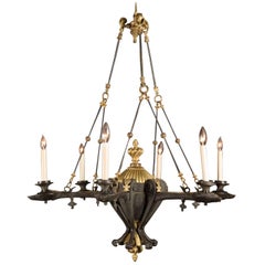 French 19th Century Patinated and Burnished Bronze Chandelier