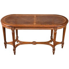 Antique Walnut Bench with Caned Seat, French 19th Century 