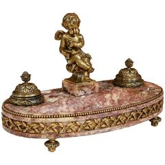 19th Century French Louis XVI Bronze and Marble Inkwell with Putti 3