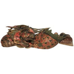 Chinese Folk Carved and Painted Wooden Dragon