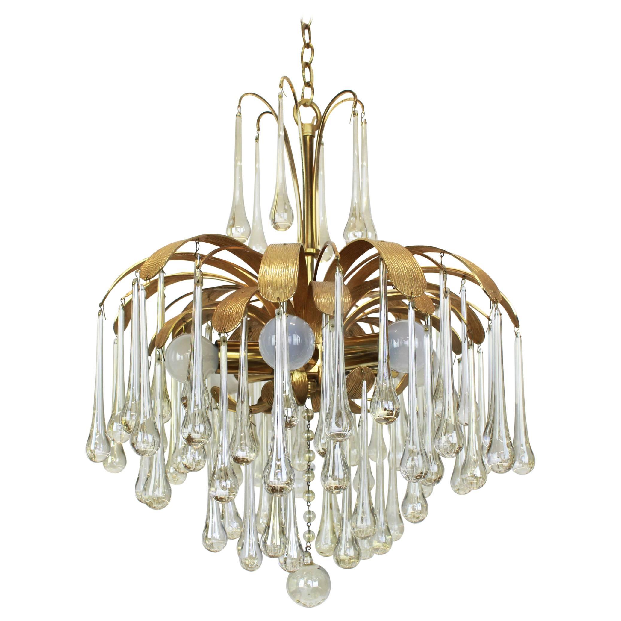 Large Murano Glass Tear Drop Chandelier by Palwa, Germany, 1960s