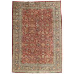 Antique Tabriz Carpet, Fine Oriental Rug, Hand Made, Red, Royal Blue Persian Rug 2
