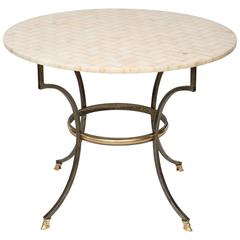 Steel and Brass Table with Basketweave Marble Top