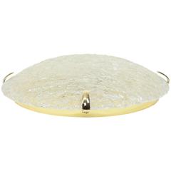 Large Round Ice Glass Flush Mount by Hillebrand, Germany, 1970s 1