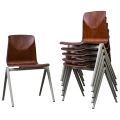 Set of Six Prouve Style Industrial Stacking Chairs