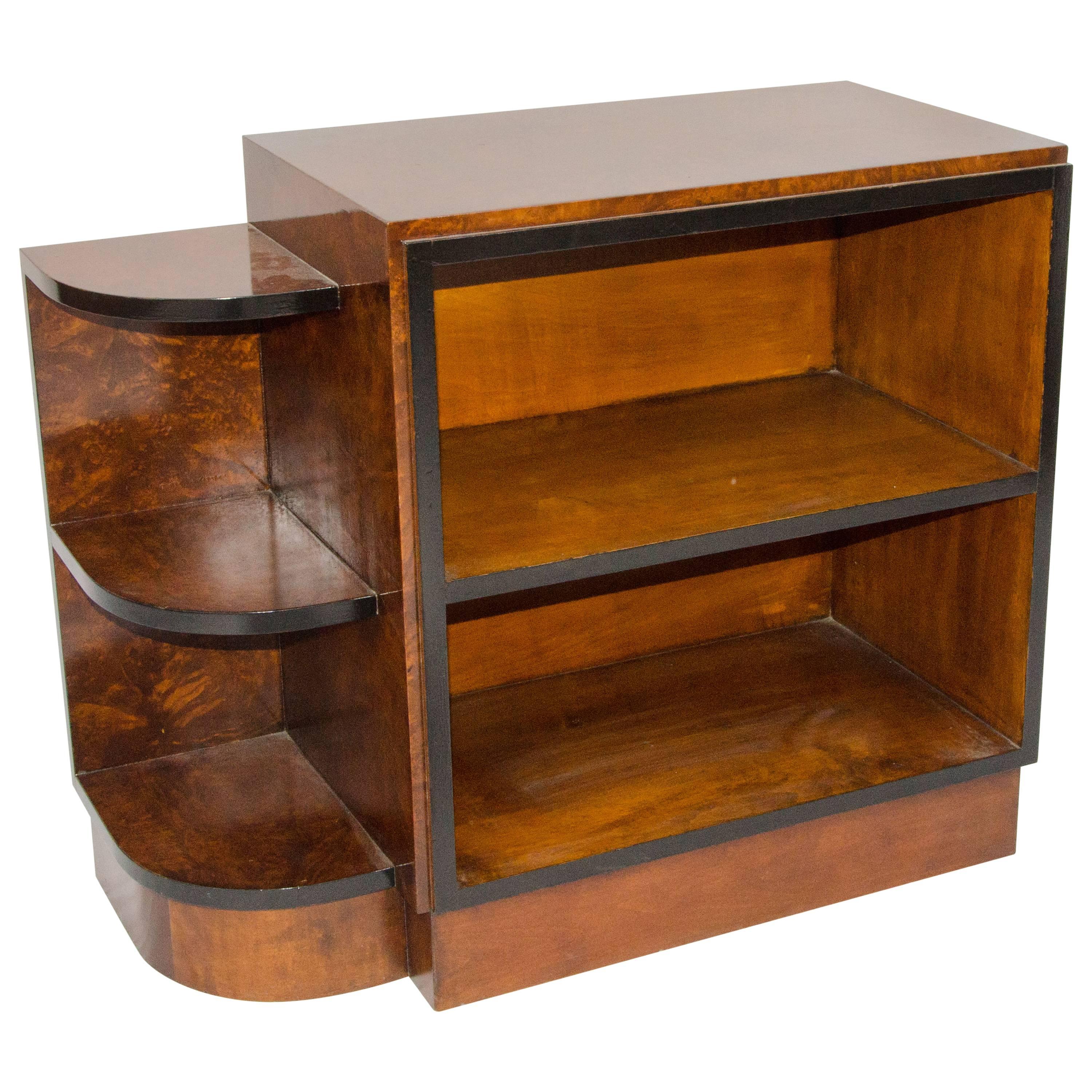 Small French Art Deco Burl Walnut Shelf or Display Cabinet