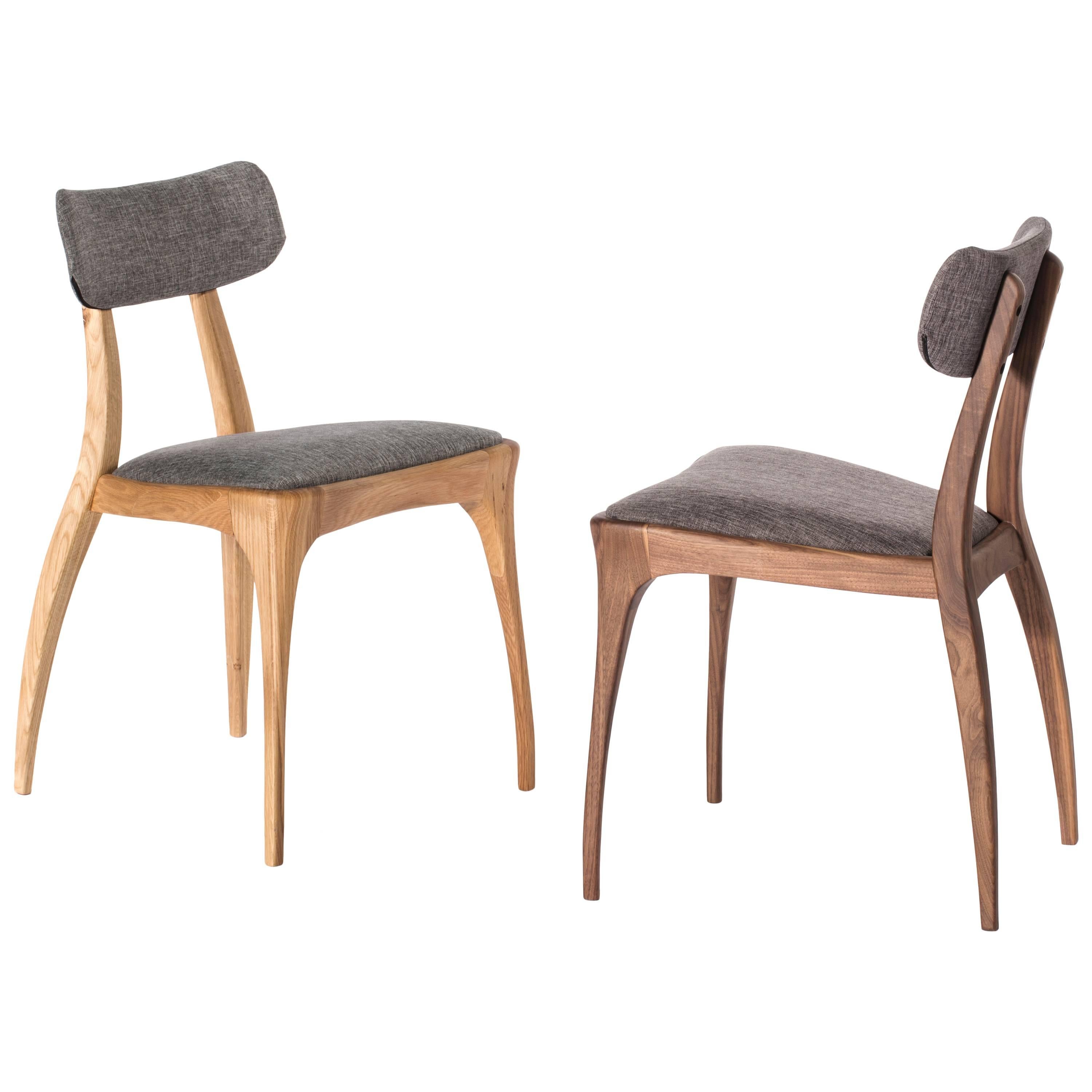 Pair of European Modern Walnut or Oak Upholstered Dining Chairs