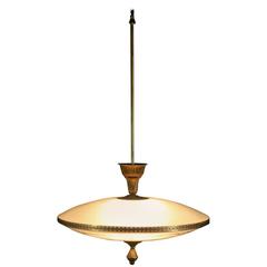 Hanging Lamp Decorated Opaline Glass Brass Vintage Manufactured in Italy, 1950s