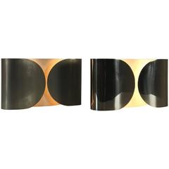 Two 'Foglio' Wall Lamps by Tobia Scarpa for Flos Chromed Lacquered Metal Vintage