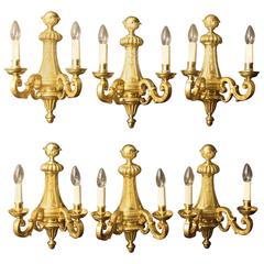 Set of Six French Gilded Bronze Antique Wall Lights