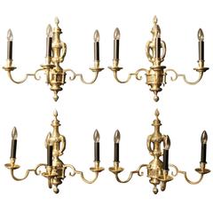 English Set of Four Silver Twin Arm Wall Lights