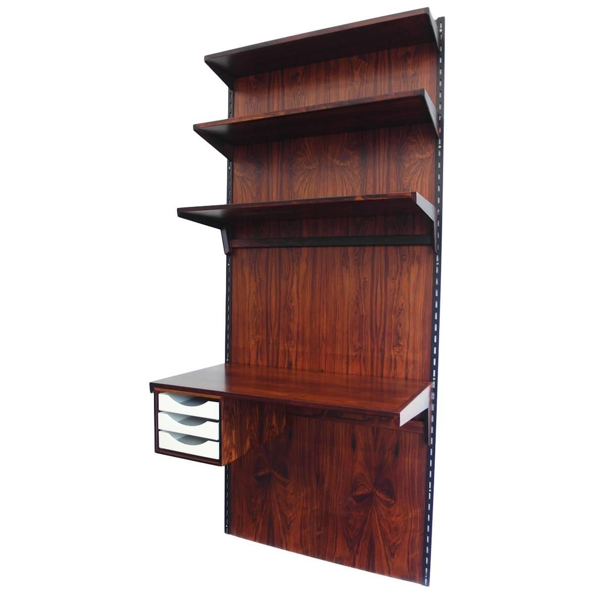 Rosewood wall-mounted shelving unit with desk by Kai Kristiansen for FM Møbler