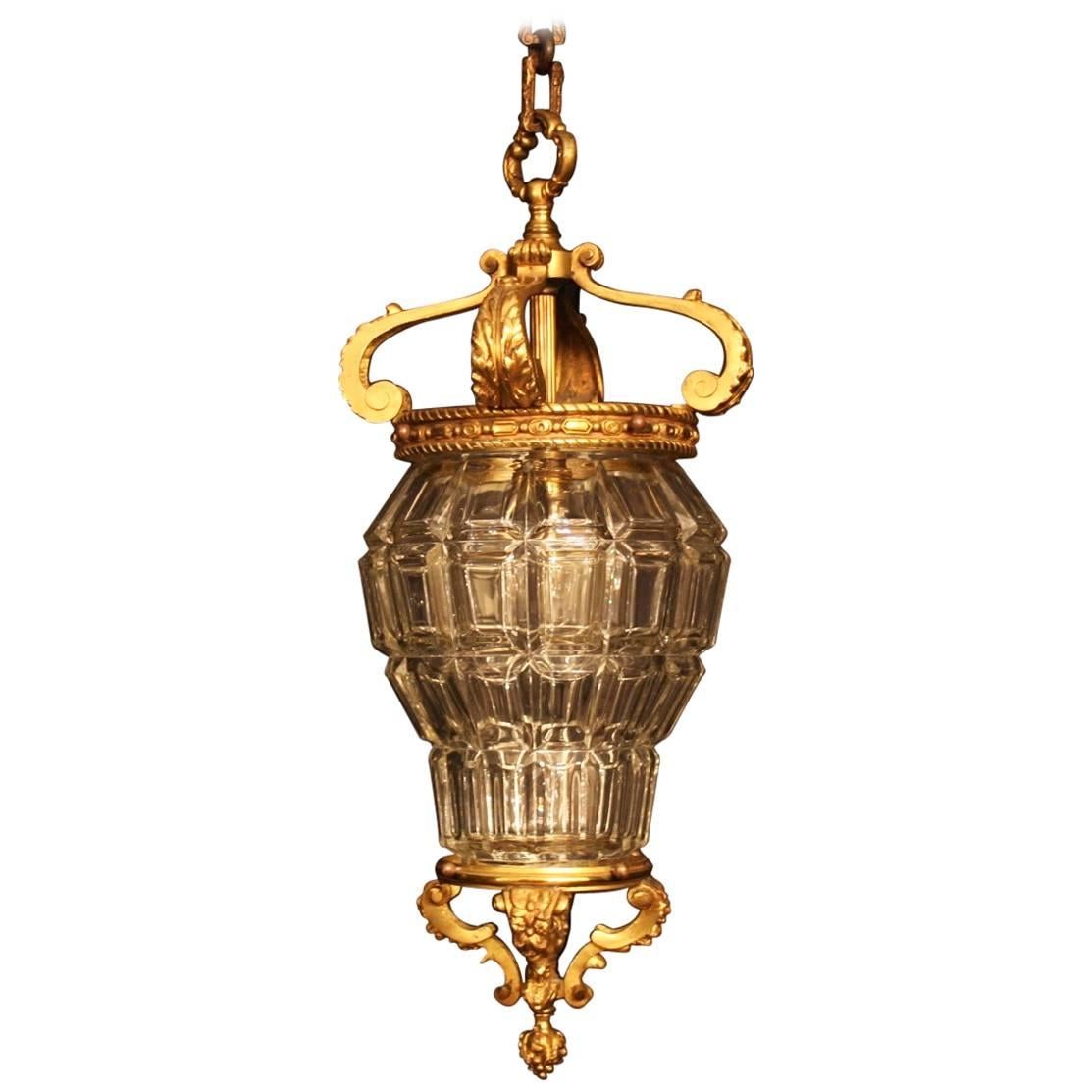 French Gilded Single Light Antique Hall Lantern For Sale