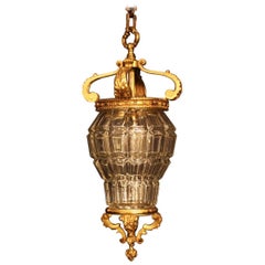 French Gilded Single Light Antique Hall Lantern