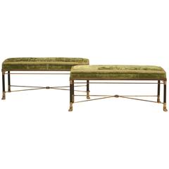 Pair of French Bronze, Brass and Lacquered Benches, 1940s
