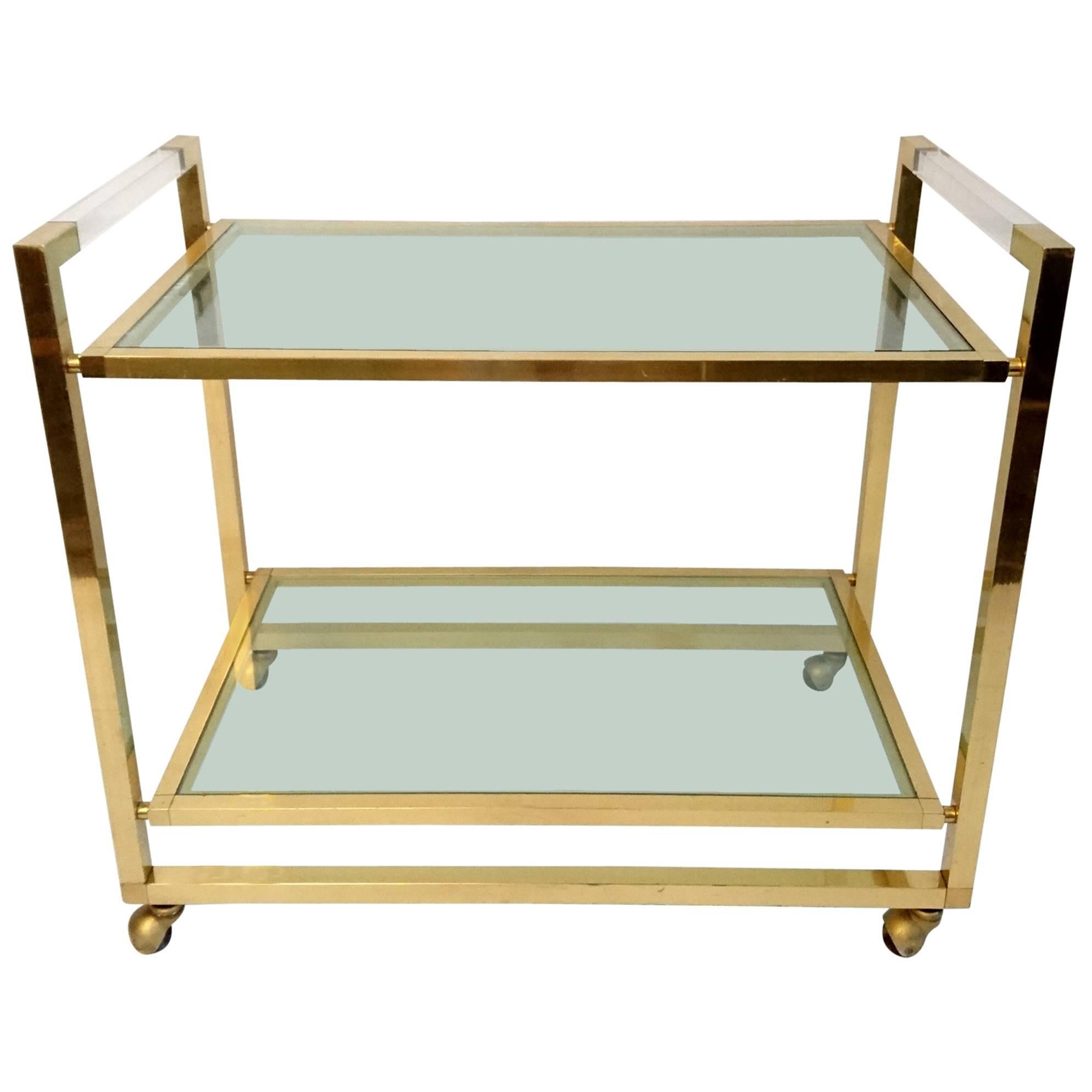 Bar Cart in Brass and Lucite, Italy, 1970s