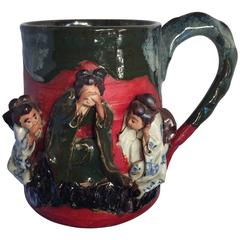 Japan Unusual " See No Evil" Glazed Young Women's Mug, 1920s FREE SHIPPING