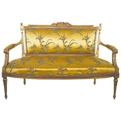 19th Century Louis XVI Style Giltwood and Silk Sofa