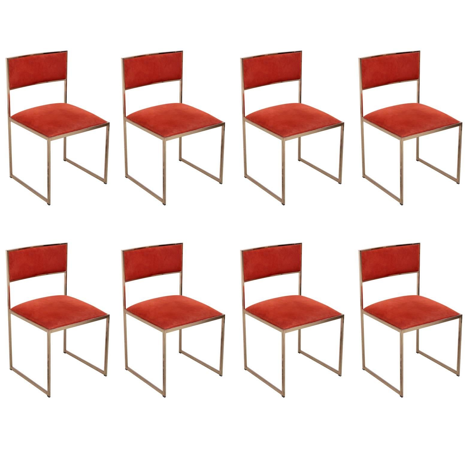 Set of Eight Dining Chairs in Brass or Gold by Willy Rizzo by Jean Charles