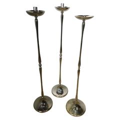 Set of Three Graduated Silver Plate Pricket Candlesticks
