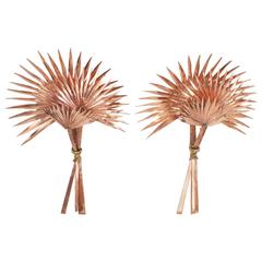 Large Pair of Copper and Brass Palmetto Palm Sconces 5