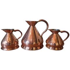 19th Century Set of Three English Copper Pitchers