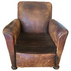 Yummy Distressed Leather and Velvet French Club Chair
