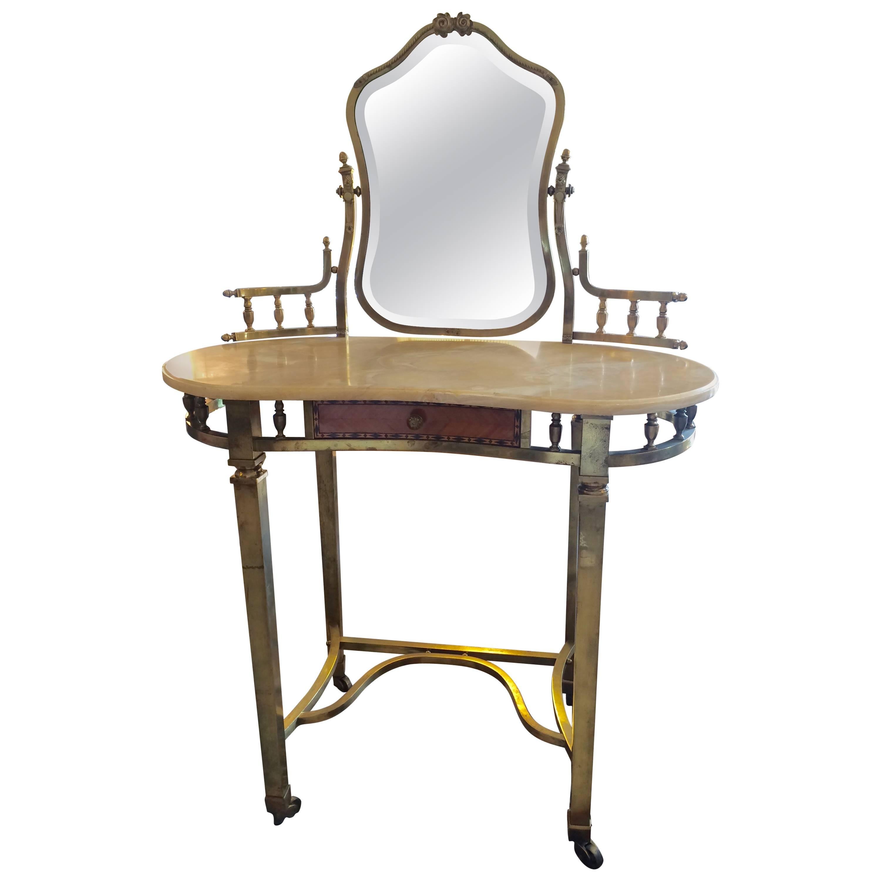 Romantic French, 1940s Brass and Marble Vanity