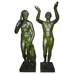Large Pair of Neoclassical Greco Roman Style 19th Century Cast-Iron Figures