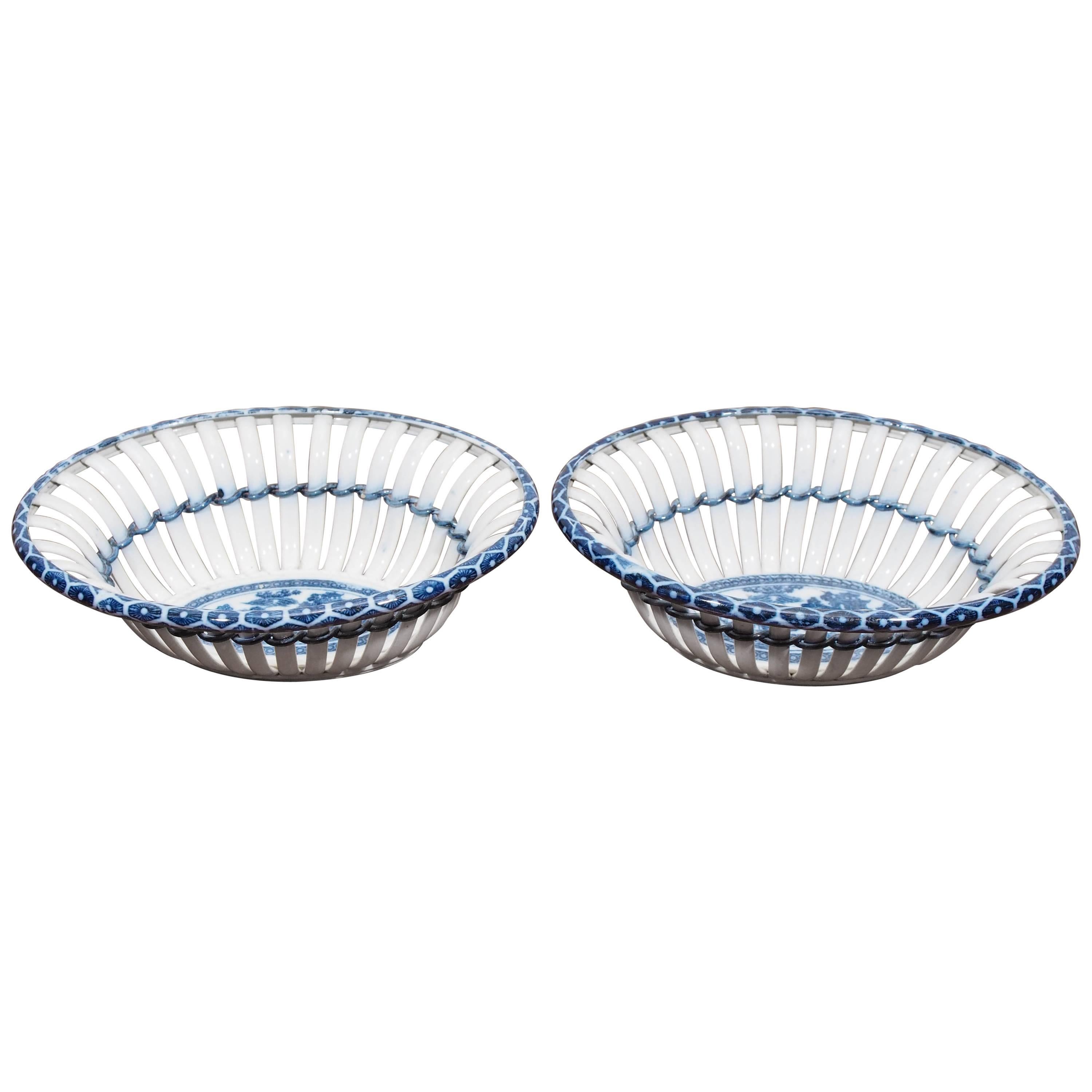 Pair of Blue and White Chestnut Baskets For Sale