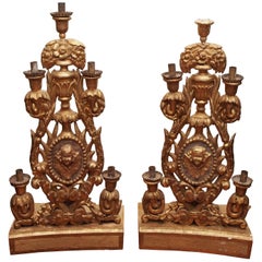 Pair of Italian Giltwood Altar Candlesticks