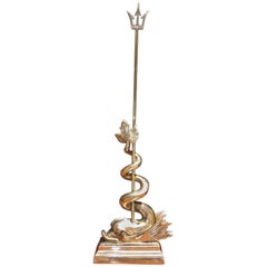 Used English Brass Dolphin Intertwined Trident Doorstop, Circa 1840