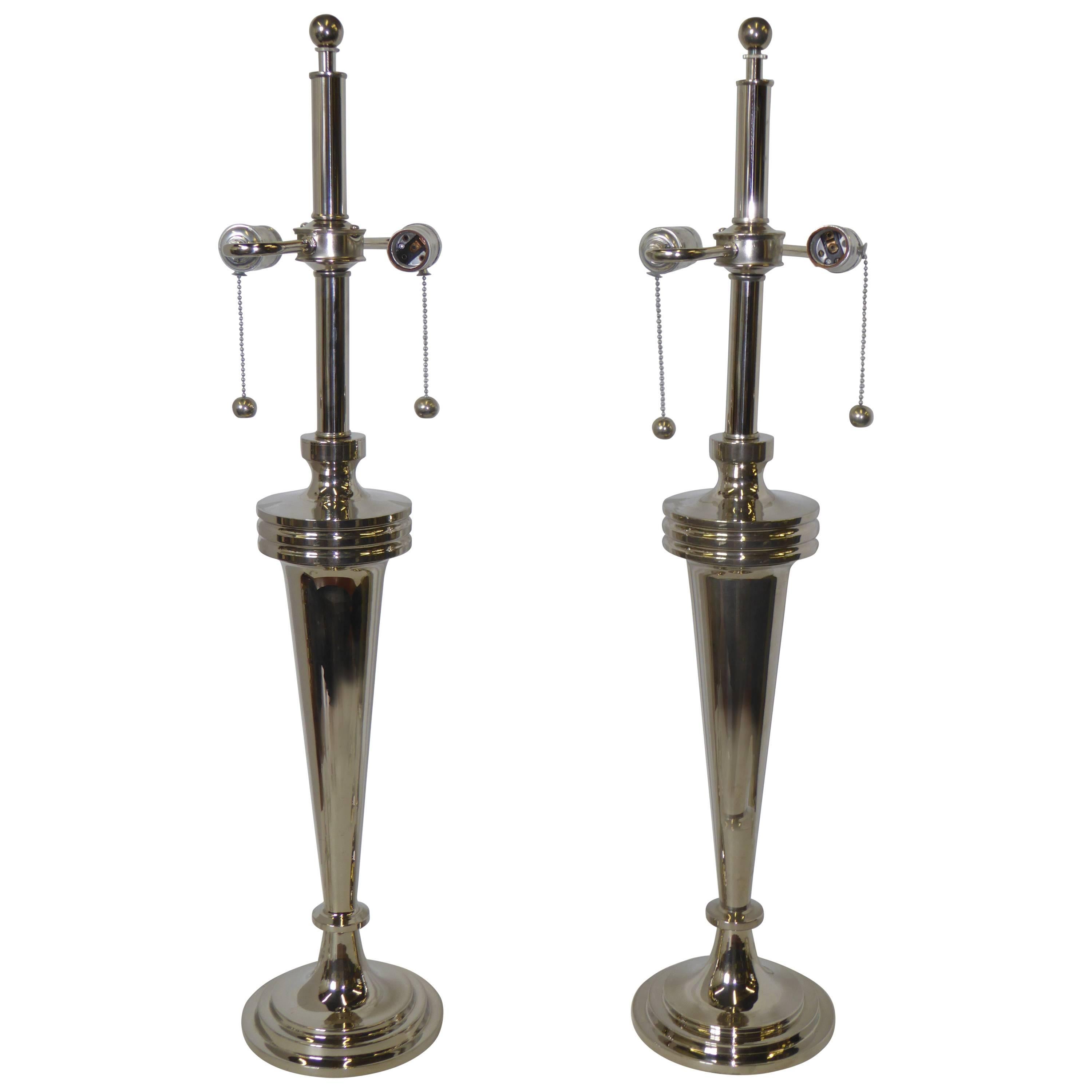 Pair of Art Deco Nickel Chrome Mutual Sunset Table Lamps