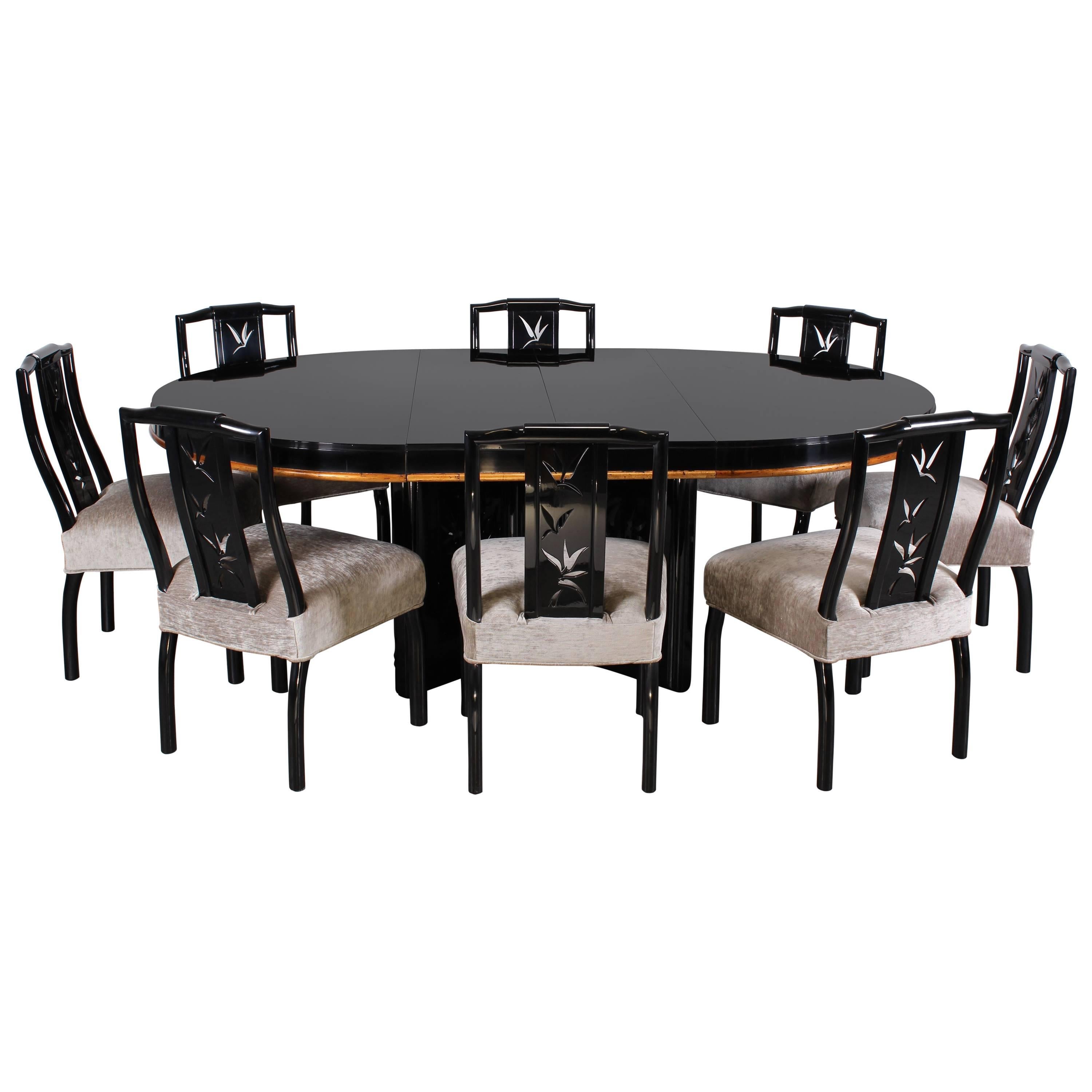 James Mont Dining Table with Eight Chairs Asian Modern, 1940s