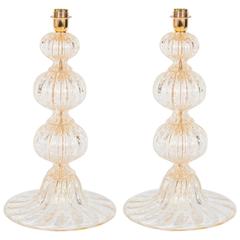 Pair of Italian Murano Glass Gold Table Lamp, Barovier & Toso, circa 1970s 11