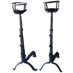 Used 17th Century Large Gothic Cupdogs, Firedogs, Andirons