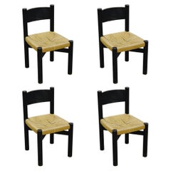 Rare Set of Four Black Chairs by Charlotte Perriand for Meribel, circa 1950
