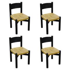 Rare Set of Four Black Chairs by Charlotte Perriand for Meribel, circa 1950 4